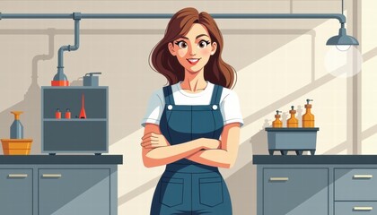 Young Female Cook in Blue Apron for Restaurant Websites Culinary Blogs Cooking School Promotions Kitchen Staff Recruitment