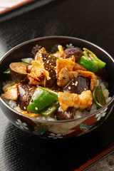 茄子と豚バラの味噌炒め丼