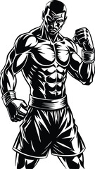Fototapeta premium Black silhouette of an athlete boxer on a white background