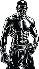 Black silhouette of an athlete boxer on a white background