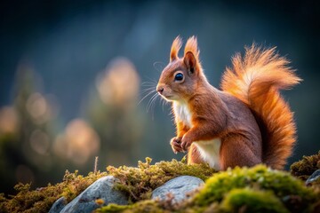 Obraz premium Red Squirrel in Springtime Alps, France - Low Light Photography