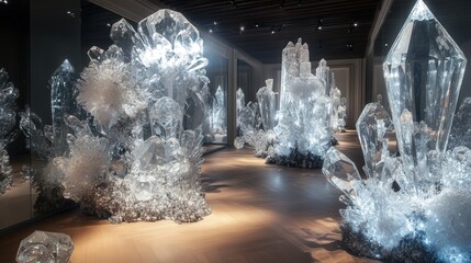 Fototapeta premium room filled with delicate glass-like crystal sculptures