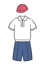体操服の上下と赤白帽子のイラスト