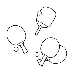 卓球のラケットとピンポン球のイラスト（線画）