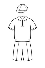 体操服の上下と赤白帽子のイラスト（線画）