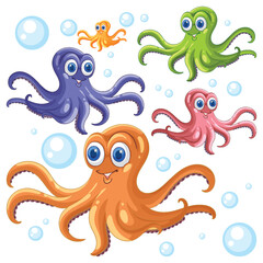 Colorful Octopus Family Under the Sea