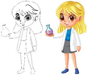 Young Scientist with Beaker Illustration