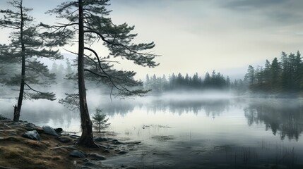 morning pine tree lake