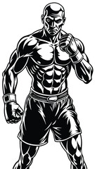 Fototapeta premium Punch Prodigy Iconic Vector Boxer Man Knockout Champion Black Silhouette of Boxer