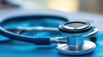 A close-up of a stethoscope on a blue surface, symbolizing healthcare and medical practice.