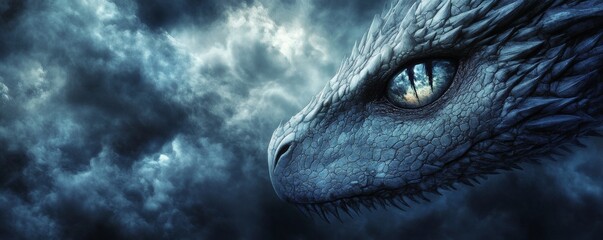 Obraz premium Detailed close up profile portrait of a majestic dragon head
