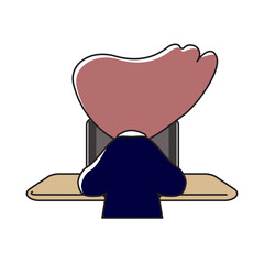 タブレット端末で学習をする生徒（またはビジネスマン）の後ろ姿のベクターイラスト