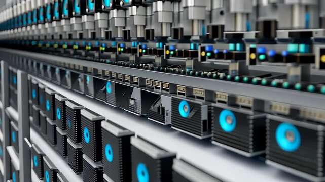 Close-Up of a Modern Data Center with Servers and Wiring