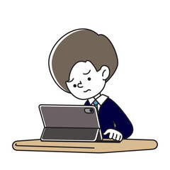 タブレット端末で学習をする子供のベクターイラスト