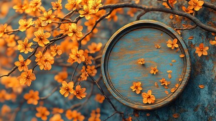 Obraz premium Floral wooden round tray