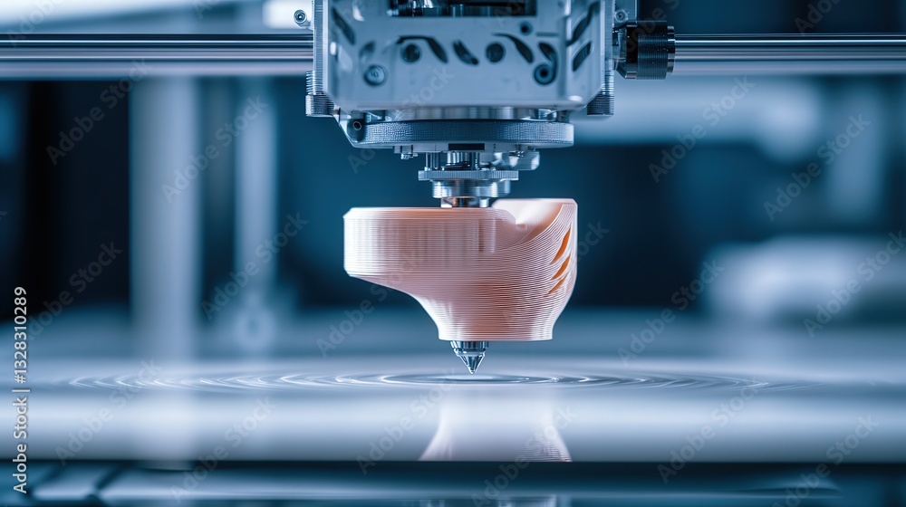 Poster the process of 3d printing a complex mechanical part.