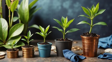 A Stunning Display of Growth: Showcase of Potted Plants with Varied Heights and Containers
