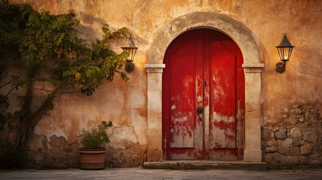 stone red vintage door
