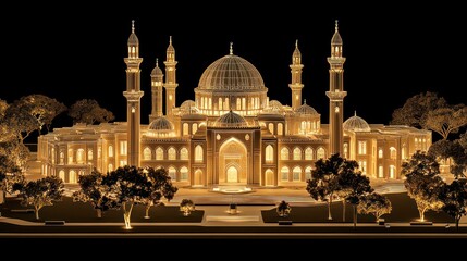 Obraz premium Illuminated architectural rendering of a grand religious complex at night