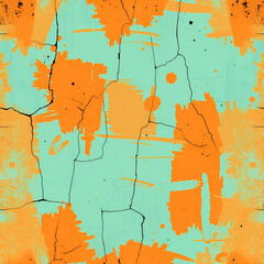 brushstroke pattern with uneven, cracked paint strokes in faded teal and rust orange