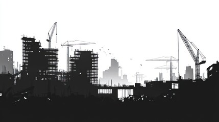 Obraz premium Urban Construction Site Silhouettes