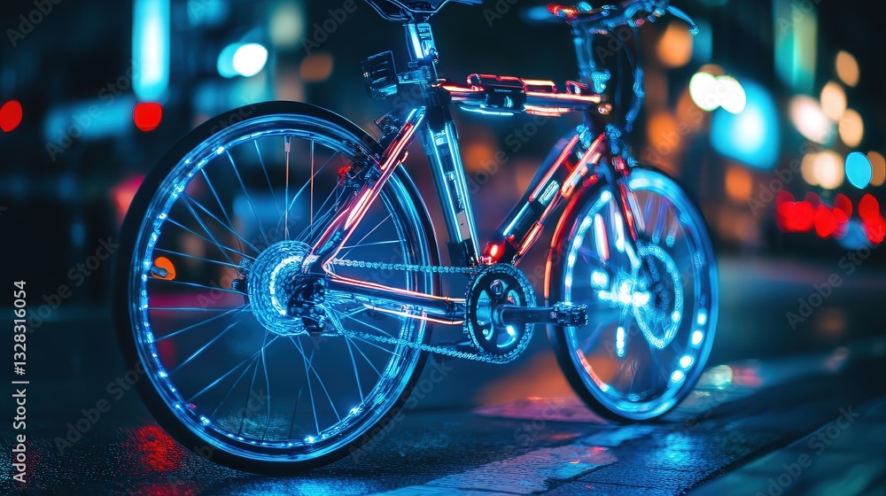 Poster high-tech bicycle with built-in navigation and energy-harvesting capabilities.