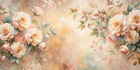 Romantic Blush & Ivory Watercolor Rose Wallpaper: Hand-Painted Floral Background with Cascading Roses and Vines