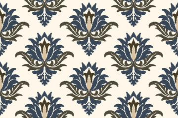 Ikat floral paisley embroidery on white background. Traditional ethnic ikat, aztec abstract vector pattern, seamless pattern in tribal, folk embroidery and mexican style.