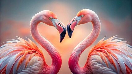 Fototapeta premium Romantic Flamingo Couple Portrait Photography - Pink Birds in Love