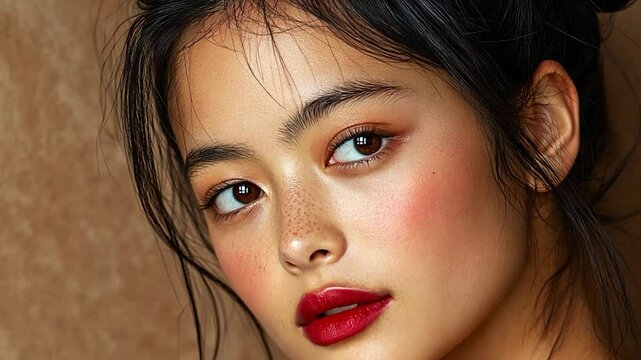 Close-up portrait of a woman with natural makeup