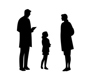 silhouette of a doctor reading a clipboard, and a medical consultation scene with a doctor, a child, and a parent. Ideal for healthcare, medical, and hospital themes