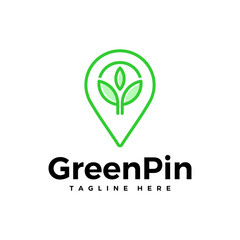 Pin location with leaf. Green area logo concept isolated on white background