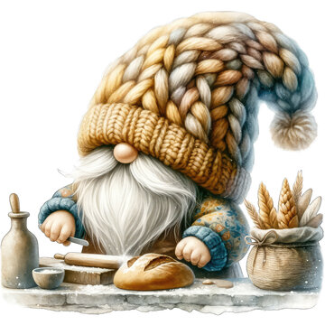 baking gnome knitted hat watercolor clip art preview