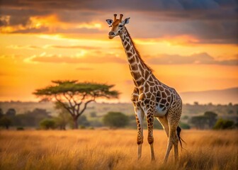 Obraz premium Rothschild's Giraffe Portrait, High Depth of Field, African Savanna, Wildlife Photography