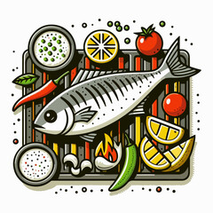 grilled fish illustration 