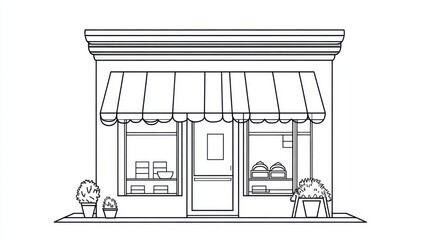 Fototapeta premium Simple storefront illustration, bakery shop front, vector graphic, retail business