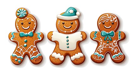 Fototapeta premium Festive Gingerbread Men: A Digital Illustration for the Holiday Season AI Generated