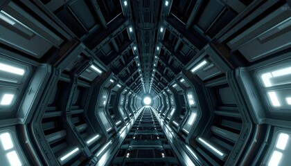 Fototapeta premium Futuristic Space Station Tunnel: A Journey into the Unknown