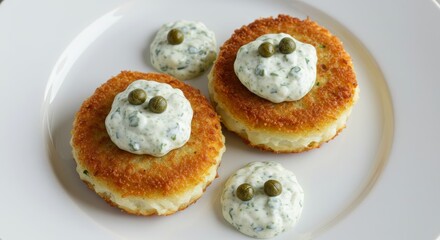 Delicious Crispy Potato Pancakes with Creamy Herb and Caper Sauce
