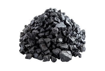 Black coal pieces in a pile isolated on transparent background