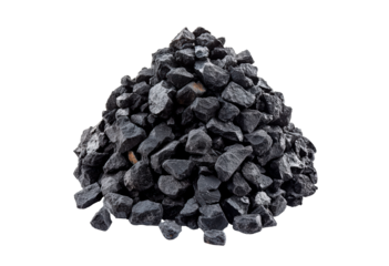 Pile of black coal pieces isolated on transparent background