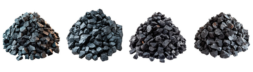 Pile of black coal pieces isolated on transparent background