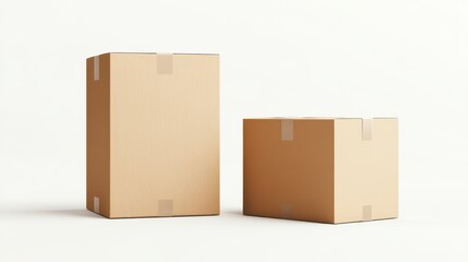 Fototapeta premium 21.A clean vector illustration of small and large carton boxes with minimalist designs, highlighting their foldable textures and capped tops, placed side by side on a pure white background.