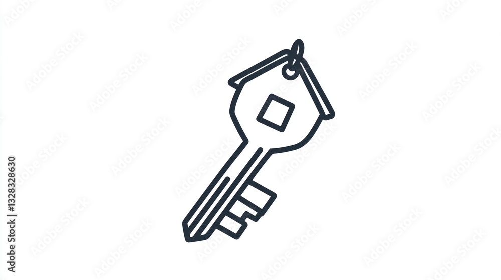 Poster house-shaped key; simple key illustration; key design; symbolic representation