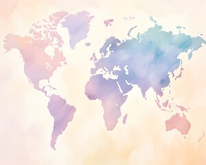 Obraz premium Soft Pastel Watercolor World Map in Gentle Hues
