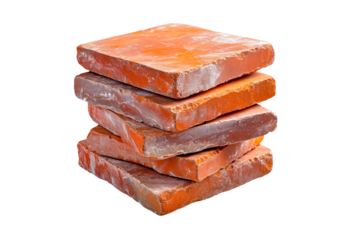 Stacked red bricks isolated on transparent background