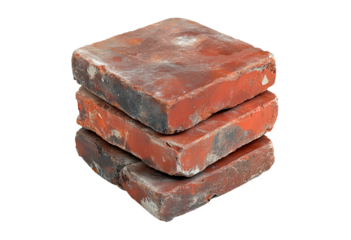 Stacked red bricks isolated on transparent background