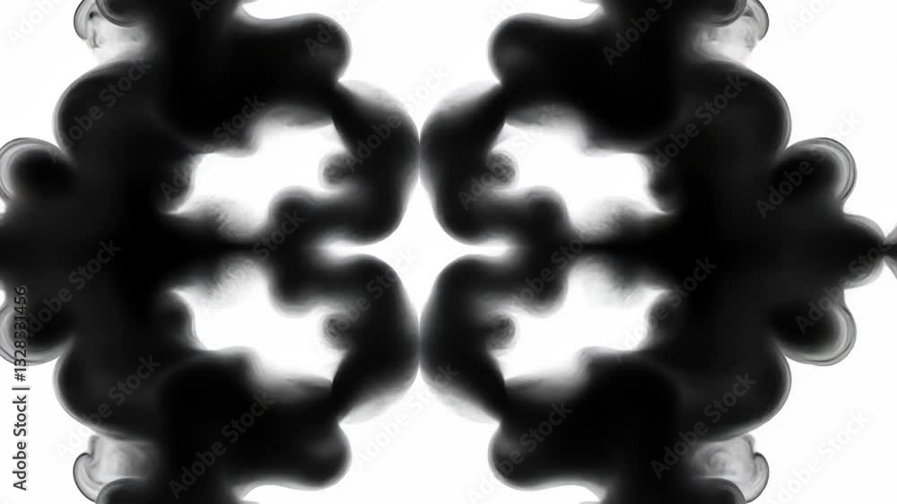 Poster abstract black and white ink design creates intricate patterns on a plain background, showcasing flu