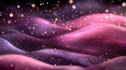 Fototapeta premium Cosmic Swirls: This captivating abstract image features undulating waves of pink and purple hues, evoking a sense of wonder and the unknown. Tiny particles of light shimmer, suggesting a vast.