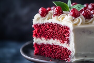 A fluffy sponge cake decorated with delicate fruit slices and light whipped cream. 